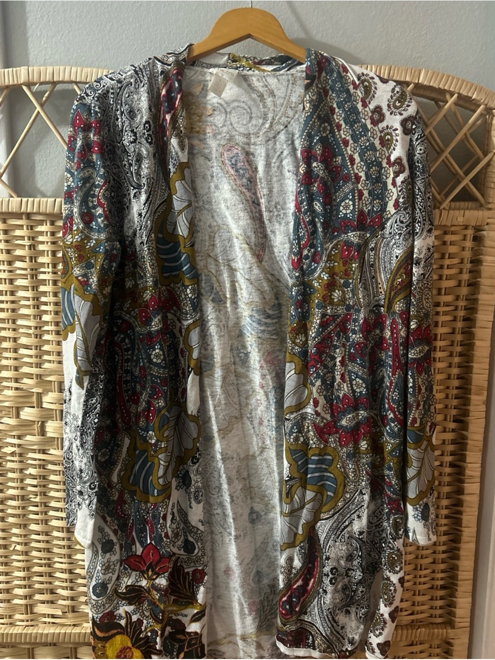 Chicos Ladies Paisley Open Front Long Sleeve Cardigan Size 1 Boho